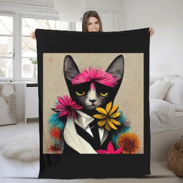 Discover Painting of a cat on a wall Fleece Blankets