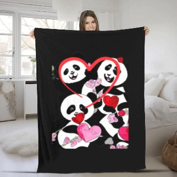 Discover Happy Panda Valentine Fleece Blankets