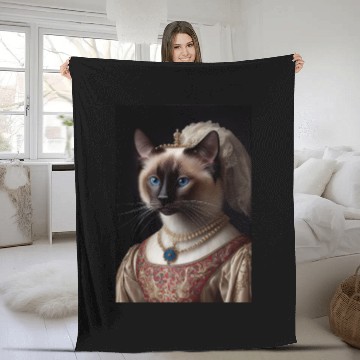 Discover Balinese Queen Bobtail Cat Breed Portrait Royal Re Fleece Blankets