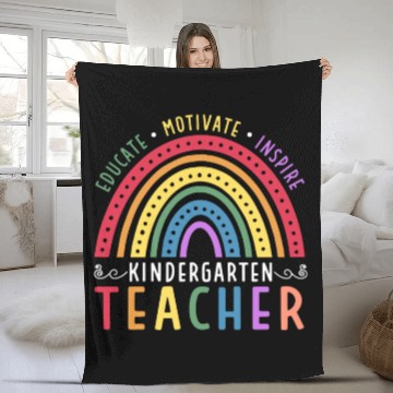 Discover Educate Motivate Inspire Kindergarten Teacher Fleece Blankets