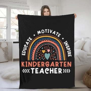 Discover Educate Motivate Inspire Kindergarten Teacher Fleece Blankets