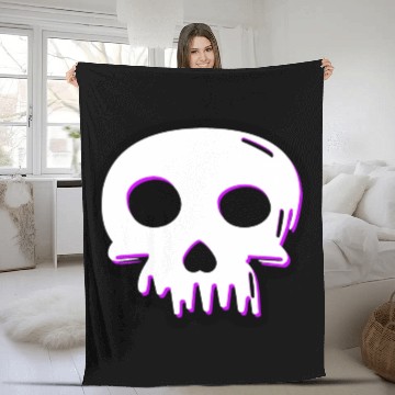 Discover 2D Vector Cartoony Synthwave Skull Fleece Blankets
