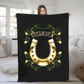 Discover Good Luck With A Golden Horseshoe For Irish St Fleece Blankets