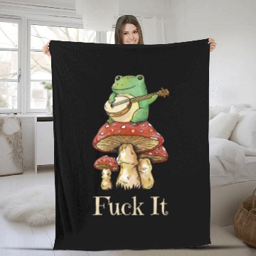 Discover Cottagecore Frog Playing Guitar says Fuck It Fleece Blankets