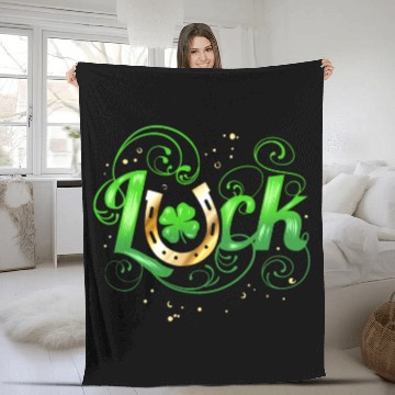 Discover Green Golden Luck Logo With Horseshoe For St Fleece Blankets