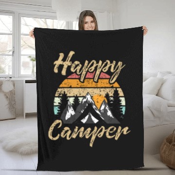 Discover Funny Camping Hiking Lover Present Happy Camper Gi Fleece Blankets