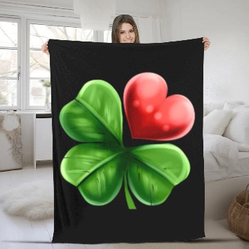 Discover Four Leaf Clover Shamrock With Heart For St Fleece Blankets