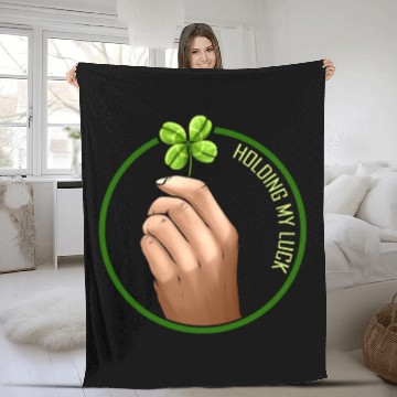 Discover Holding My Luck Four Leaf Clover On St Patricks Fleece Blankets