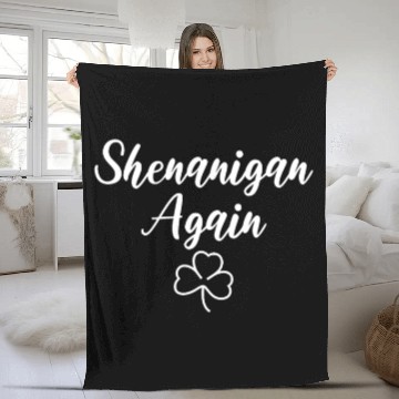 Discover Shenanigan Again White Shamrock Clover Fleece Blankets