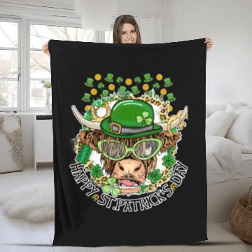 Discover Happy St. Patrick's Day, Funny Cow, Hat and Gold Fleece Blankets