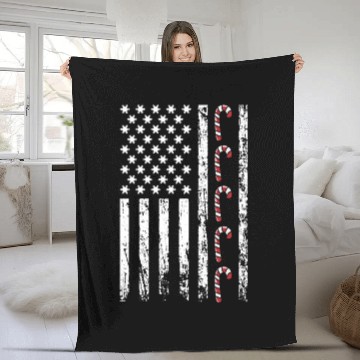 Discover American Christmas Vintage Flag Cane Candy Xmas Fleece Blankets