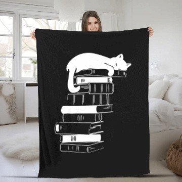 Discover Sleep Cats Book Repeat, Cat Book Lovers Reading Bo Fleece Blankets