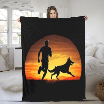 Discover Runner Dog Animal Lover Dog Dad Silhouette Fleece Blankets