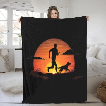 Discover Runner Dog Animal Lover Dog Dad Silhouette Fleece Blankets