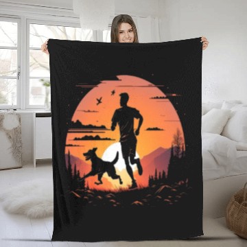 Discover Runner Dog Animal Lover Dog Dad Silhouette Fleece Blankets
