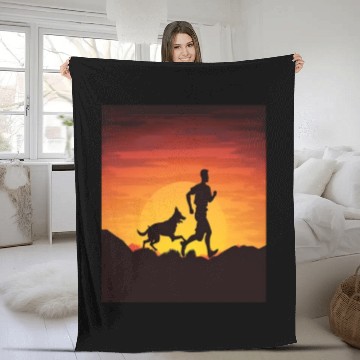 Discover Runner Dog Animal Lover Dog Dad Silhouette Fleece Blankets