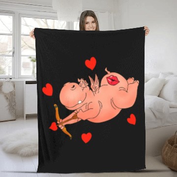 Discover Hippo Cupid. Happy Valentine's Day Fleece Blankets