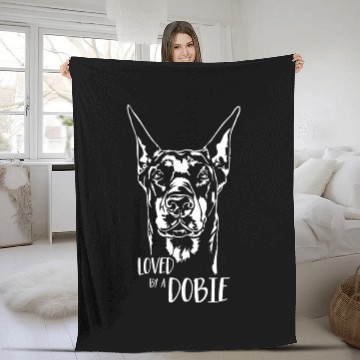 Discover Doberman Loved by a Dobie dog saying dog Fleece Blankets