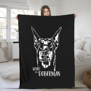 Discover Loved by a Doberman dog saying dog Fleece Blankets