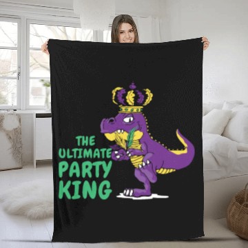 Discover Mardi Gras Carnival T-rex Dinosaur Party King Fleece Blankets