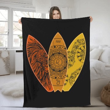 Discover Leo Lion Zodiac Sign Surfboard Surfing Horoscope Fleece Blankets