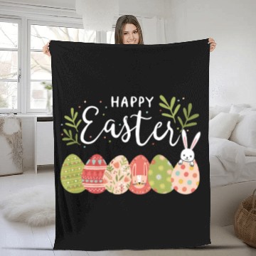Discover Happy Easter Spring Flowers Bunny Rabbit Egg Hunt Fleece Blankets