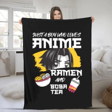 Discover Just A Boy Who Loves Anime Ramen And Boba Tea Fleece Blankets