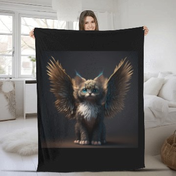 Discover Kitten Cat with wings adorable digital painting Fleece Blankets