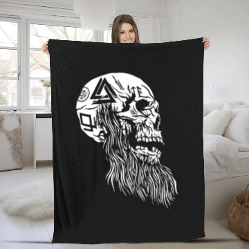 Discover Viking Skull Tattoo Runes Halloween Cool Fleece Blankets