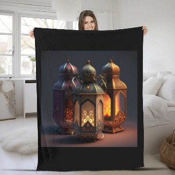Discover Ramadan lanterns hyper realistic hyper details Fleece Blankets