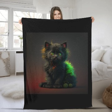 Discover Cute black kitten blended with a wicked spider Fleece Blankets