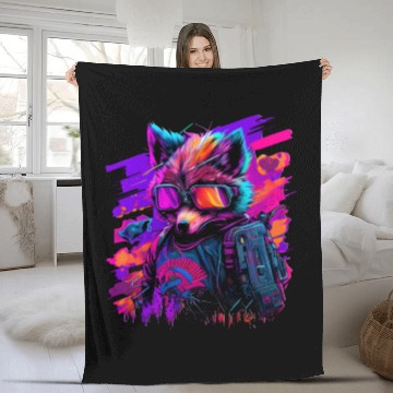Discover cyberpunk synthwave cool fox Fleece Blankets