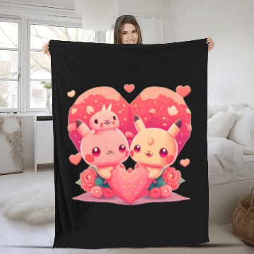 Discover Kawaii Bunny Family Valentinesday Fleece Blankets
