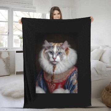 Discover American Curl Prince Cat Breed Portrait Royal Rena Fleece Blankets