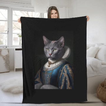 Discover Russian Blue Cat Breed Portrait Royal Renaissance Fleece Blankets