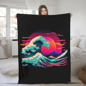 Discover Vaperwave Aesthetic Glitch Great Wave Retrowave Sy Fleece Blankets