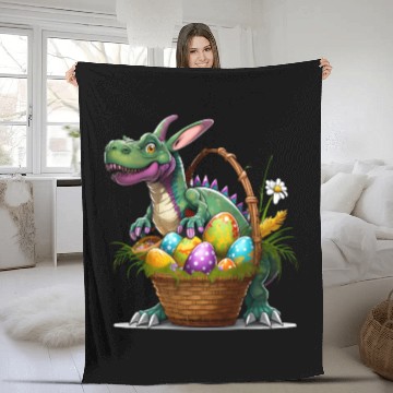 Discover Dinosaur With Bunny Easter Egg Basket Fleece Blankets