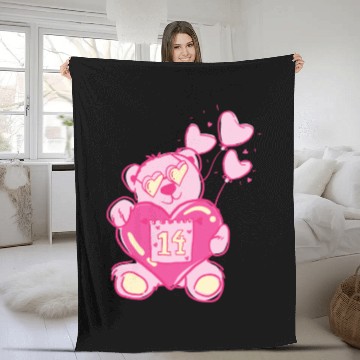 Discover Teddy bear valentine with balloons Fleece Blankets