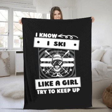 Discover Skiing Skier Girl Fleece Blankets