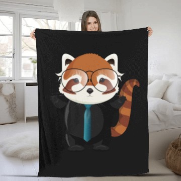 Discover red panda bear with nerd glasses and tie Fleece Blankets