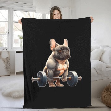 Discover Funny French Bulldog Bodybuilding Gym Fleece Blankets