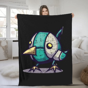 Discover robot chick bird Fleece Blankets