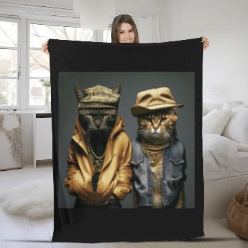 Discover Badboy Cats in cowboy style Fleece Blankets
