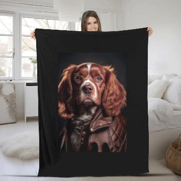 Discover Brittany Dog wearing leather jacket - Dog Breed Po Fleece Blankets