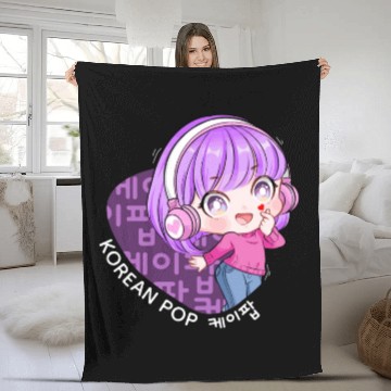 Discover Korean Pop Chibi Finger Heart Anime Girl Kpop Kdra Fleece Blankets