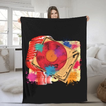 Discover Vintage Vinyl Microphone Turntable DJ 80s 90s Musi Fleece Blankets