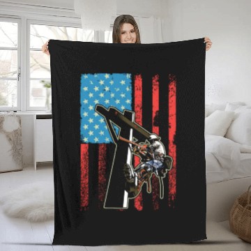 Discover US Flag Lineworker Patriotic Lineman Fleece Blankets