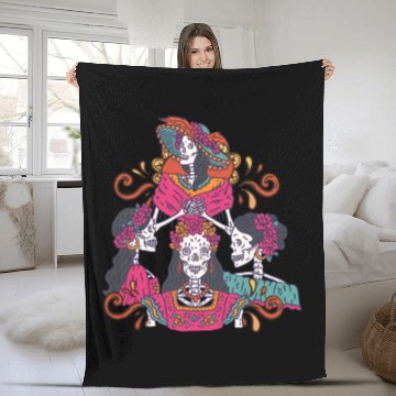 Discover Floral Tarot Card Sugar Skull Dia De Lost Muertos Fleece Blankets