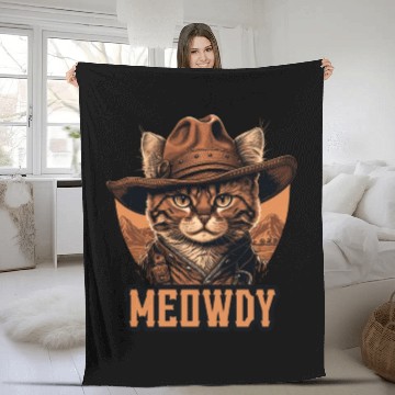 Discover Meowdy - Funny Mashup Between Meow and Howdy - Cat Fleece Blankets