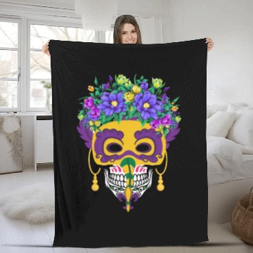Discover El Dia De Los Muertos Mardi Gras Mask Flower Sugar Fleece Blankets